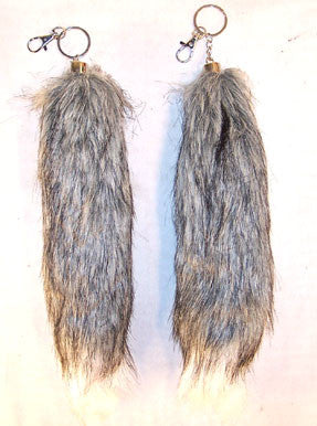GREY WHITE TIP FOX TAIL KEY CHIAN (Sold by the piece) *- CLOSEOUT NOW $2.50 EA