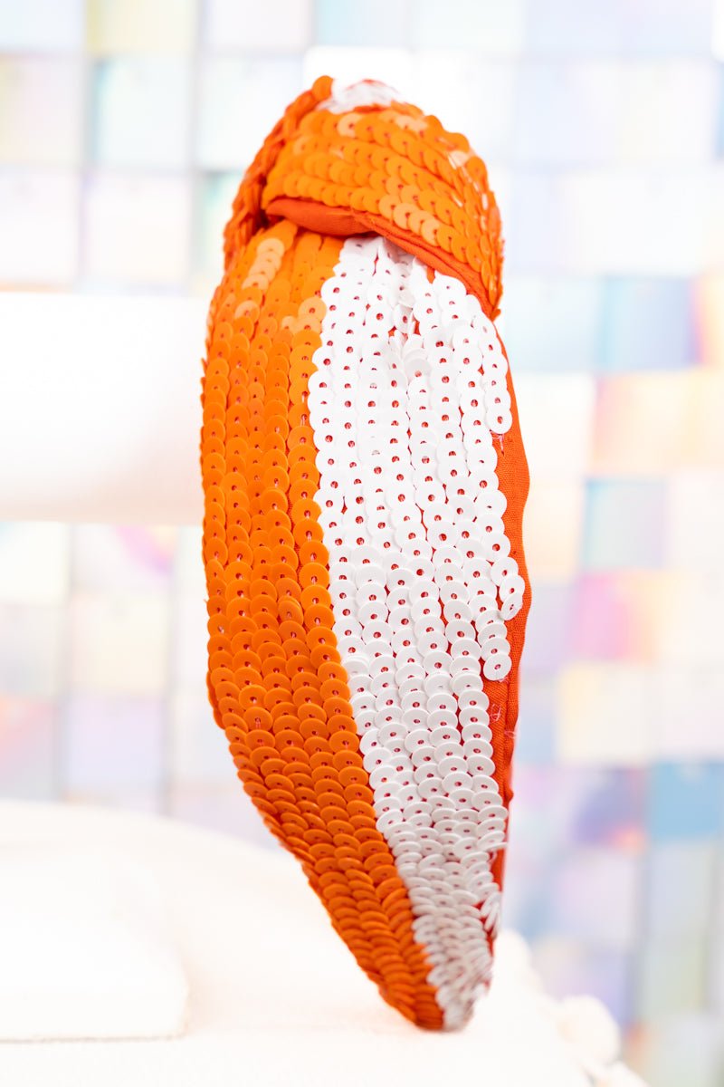 SALE! Team Colors Orange and White Sequin Knotted Headband