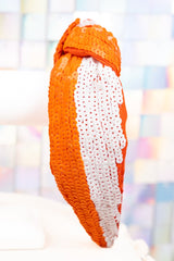 SALE! Team Colors Orange and White Sequin Knotted Headband