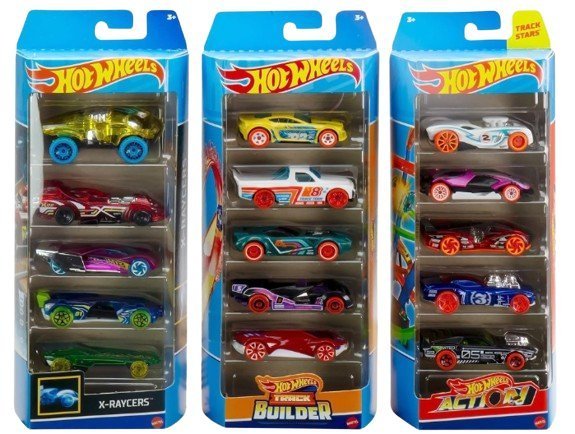 Mattel Hot Wheel 5 Pack 1:64 Scale Vehicles Randomly selected  from 3 Themes: HW City, X-Raycers & Track Pack(sold as 1-5 pack)