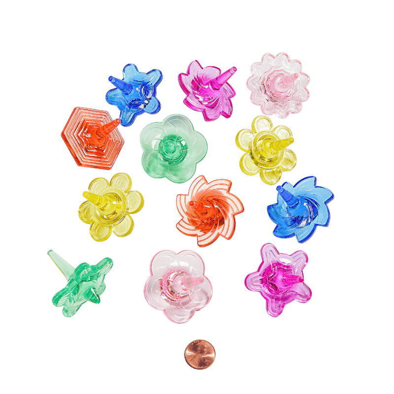 Colorful Transparent Plastic Spin Tops Bulk (144 total tops in 2 bags) 12?› each