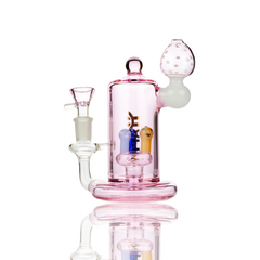 7" Happy Fumes Glass Pink Glass Mushroom Shower with 14mm Male Bowl