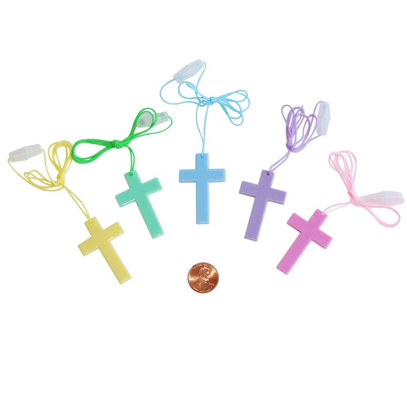 Plastic Pastel Cross Necklaces (96 total necklaces in 2 bags) 16?› each