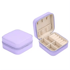 Portable Jewelry Box with Zipper -3-3/4 x 3-3/4 x 1-7/8 PU Leather