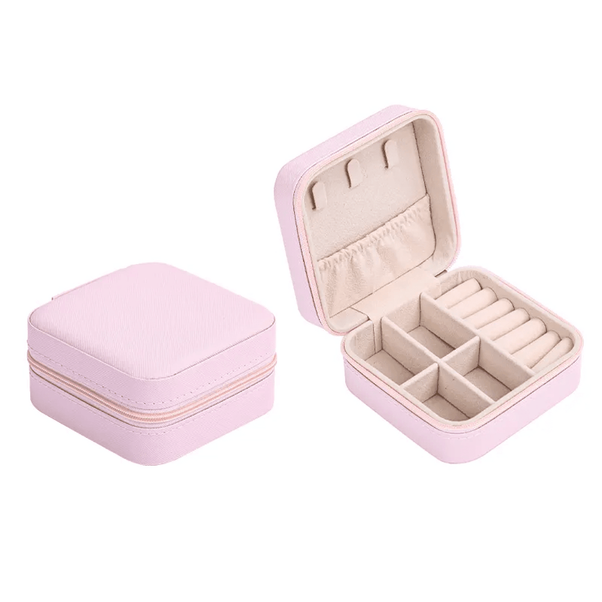 Portable Jewelry Box with Zipper -3-3/4 x 3-3/4 x 1-7/8 PU Leather