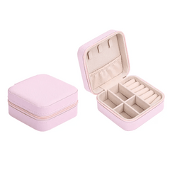 Portable Jewelry Box with Zipper -3-3/4 x 3-3/4 x 1-7/8 PU Leather