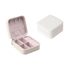 Portable Jewelry Box with Zipper -3-3/4 x 3-3/4 x 1-7/8 PU Leather