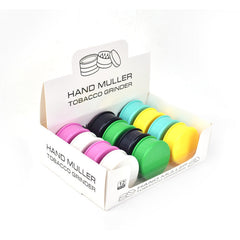 62mm Muller Plastic Grinders in Solid Colors 2 Part- 12 Units per Display