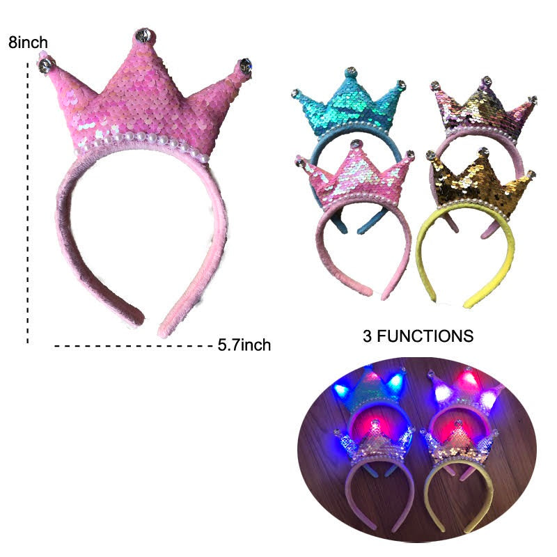 LIGHT UP 3 FUNCTION SEQUIN PEARL PRINCESS CROWN HEADBAND (sold by the piece or dozen)
