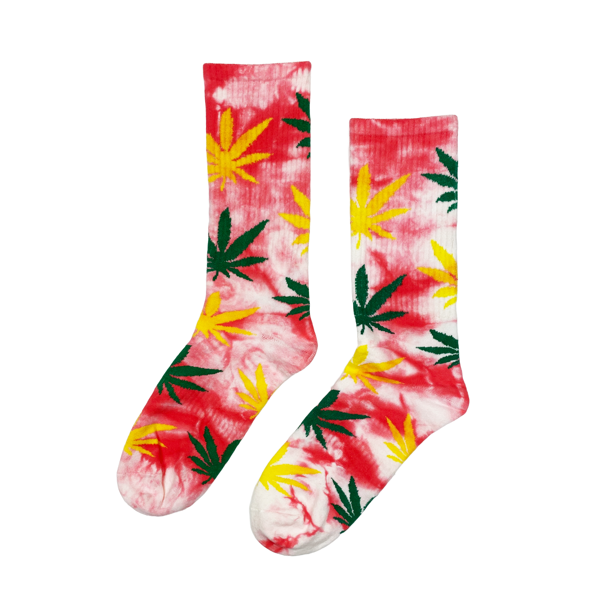 RED WHITE TIE-DYE LEAFS Socks Fits All, 70% Cotton, 25% Spandex, 5% Elastic