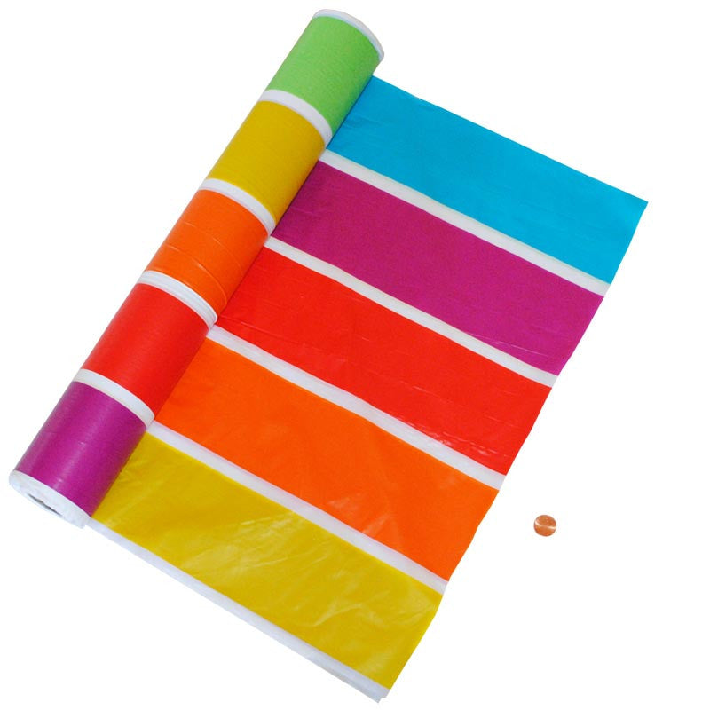 Neon Multicolored Plastic Table Cloth Roll (100 ft long)