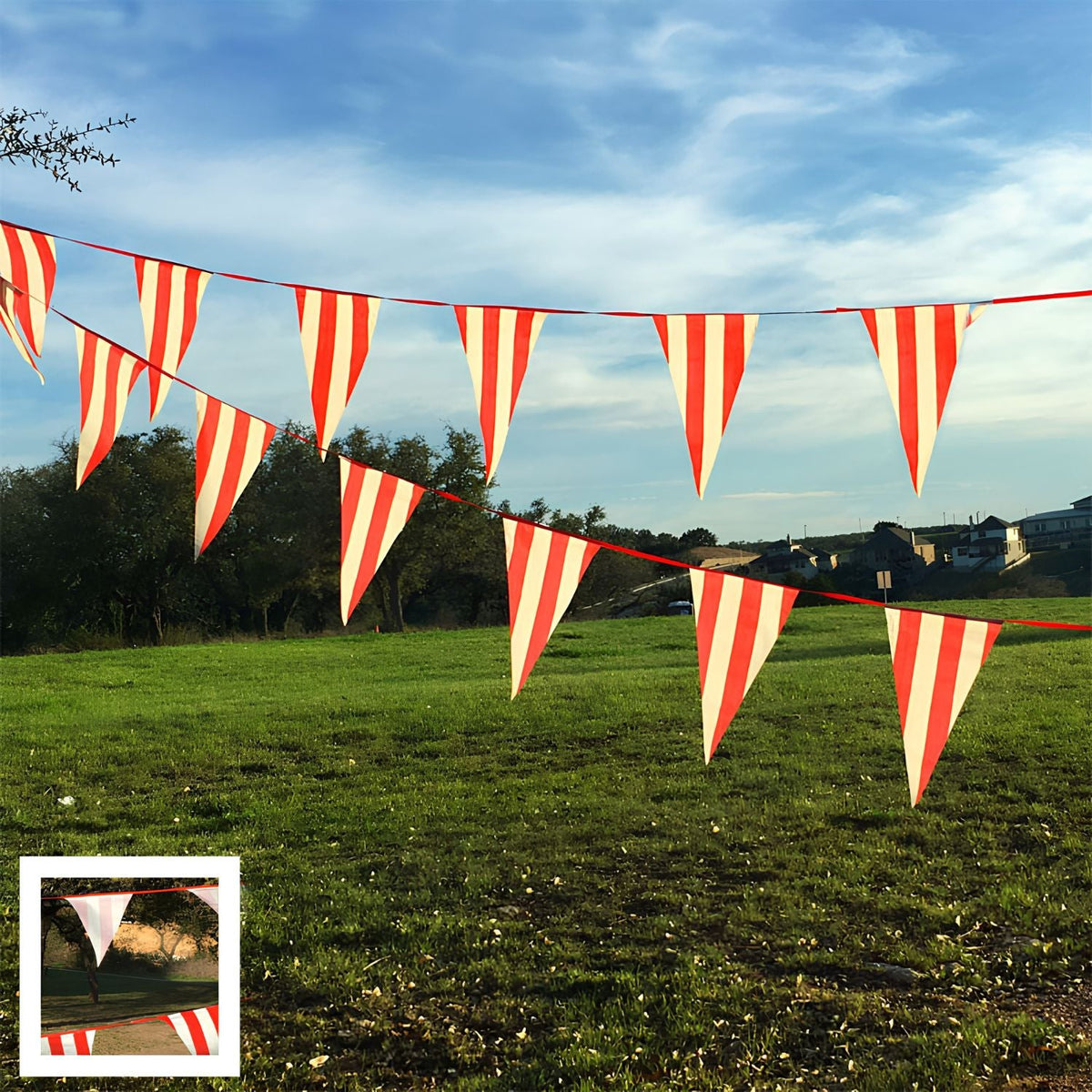 Red & White Carnival Themed Pennant Banner (100 feet long!)