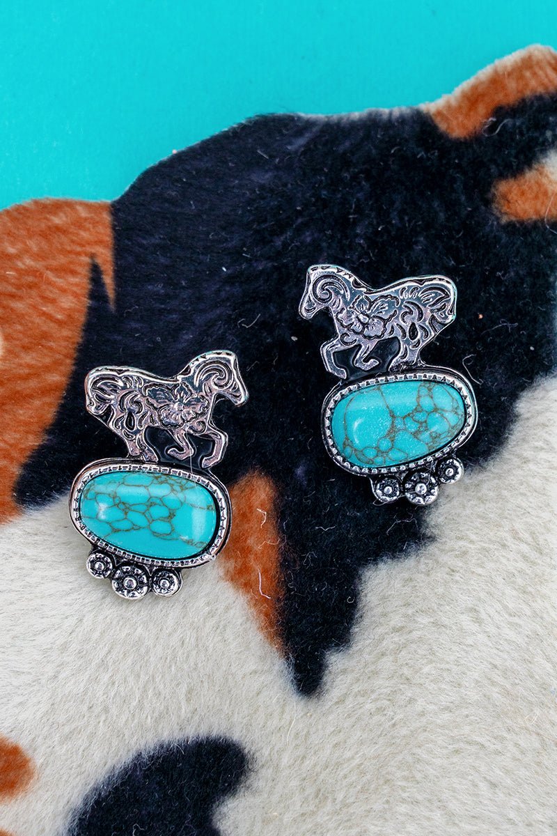 TIPI Farm Friend Horse Turquoise & Silvertone Earrings