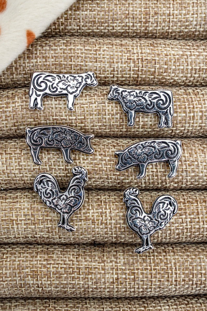 TIPI Farmhouse Lineup: Cow & Pig & Chicken Earrings 3 Pair Set