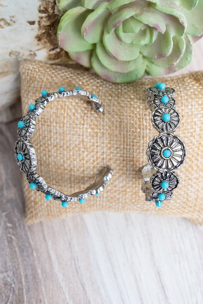 TIPI Turquoise and Silvertone Dakota Daisy Hoop Earrings