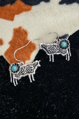 TIPI Turquoise Barnyard Blossom Cow Silvertone Earrings