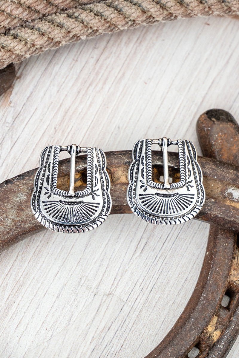 TIPI Horse Creek Buckle Silvertone Earrings
