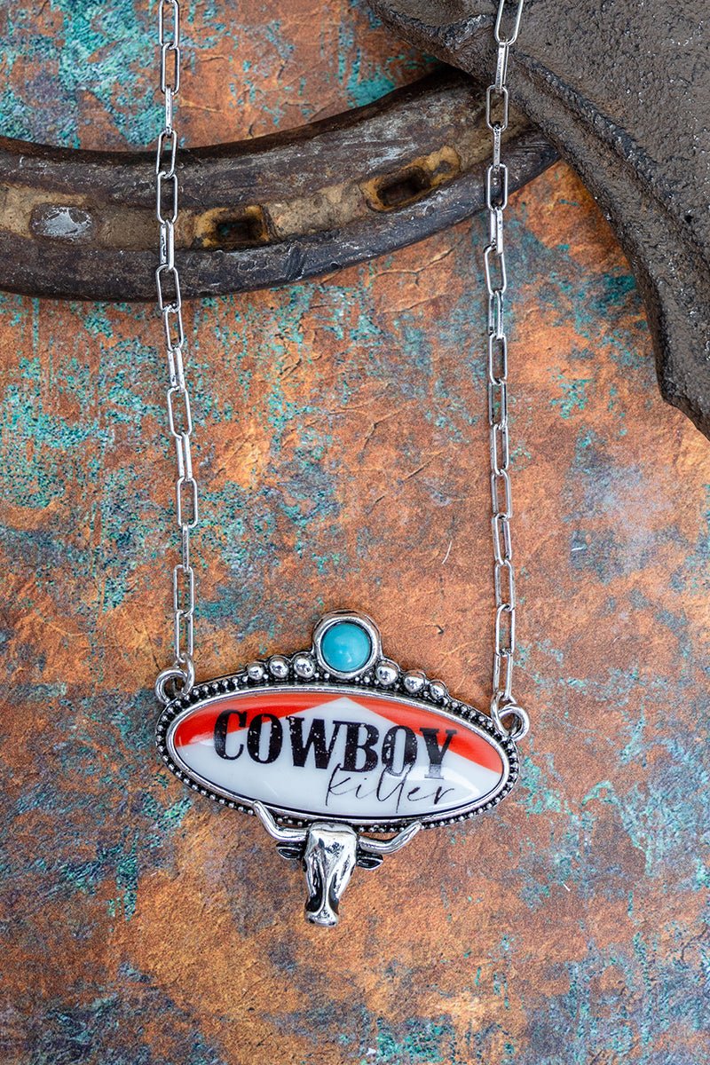 TIPI Cowboy Killer Sign Turquoise & Silvertone Necklace