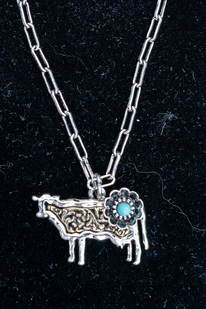 TIPI Turquoise Barnyard Blossom Cow Two-Tone Necklace