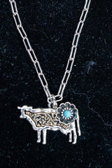 TIPI Turquoise Barnyard Blossom Cow Two-Tone Necklace