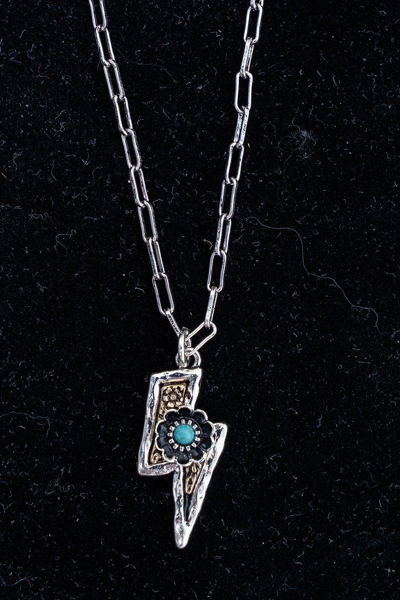 TIPI Turquoise Bolt Blossom Two-Tone Necklace