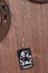 TIPI The Skeleton Cowgirl Card Silvertone Necklace