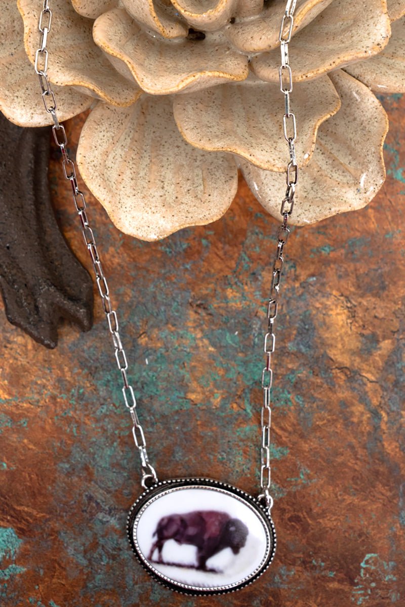 TIPI Buffalo Portrait Silvertone Necklace