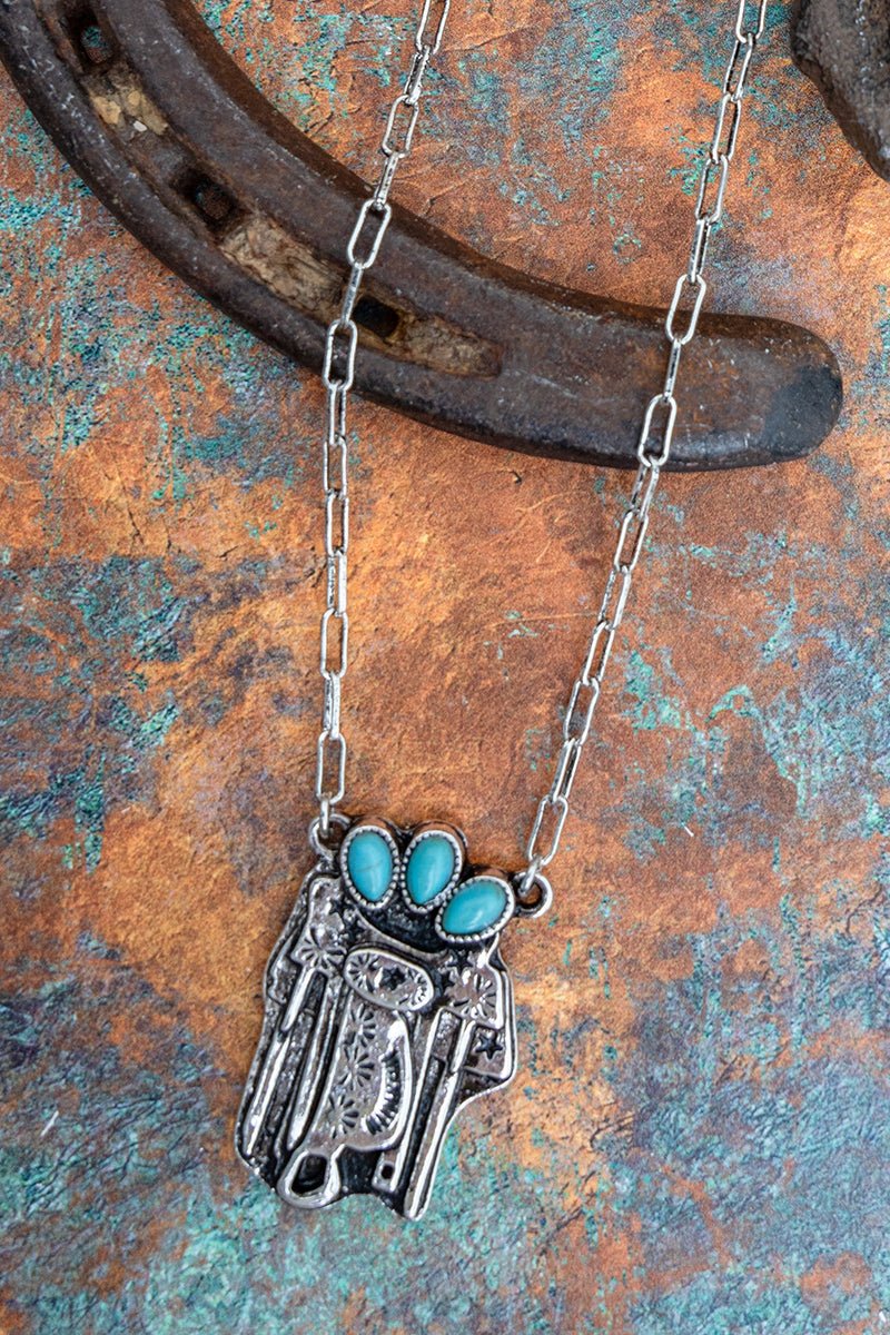 TIPI Turquoise Back In The Saddle Silvertone Necklace