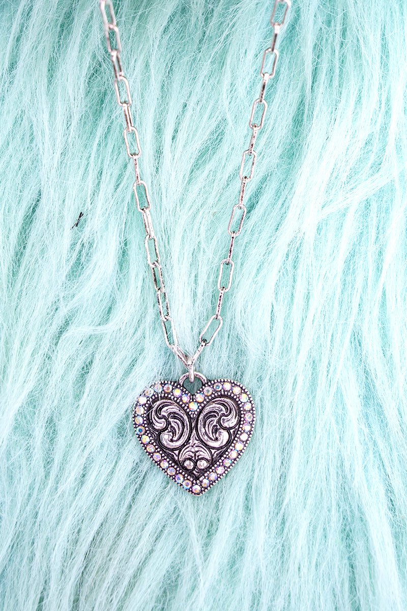 TIPI Iridescent Harlow Heart Silvertone Necklace
