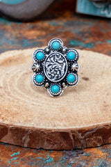 TIPI Turquoise Ranchland Rose Silvertone Ring