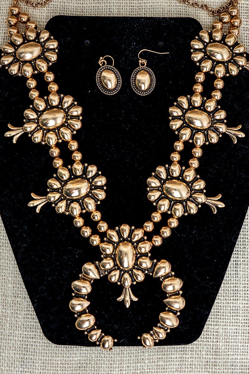 TIPI Steelridge Squash Blossom Goldtone Necklace and Earring Set