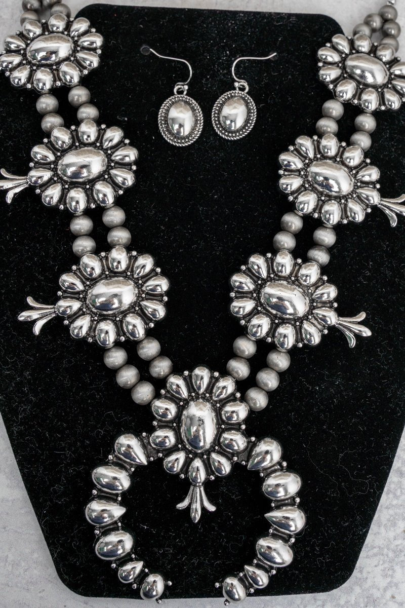 TIPI Steelridge Squash Blossom Silvertone Necklace and Earring Set