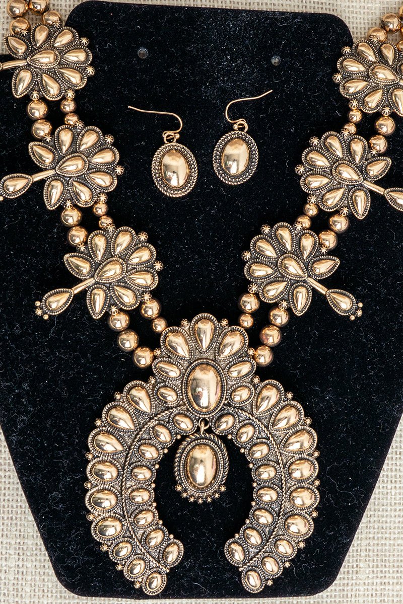 TIPI Ridgeflare Squash Blossom Goldtone Necklace and Earring Set