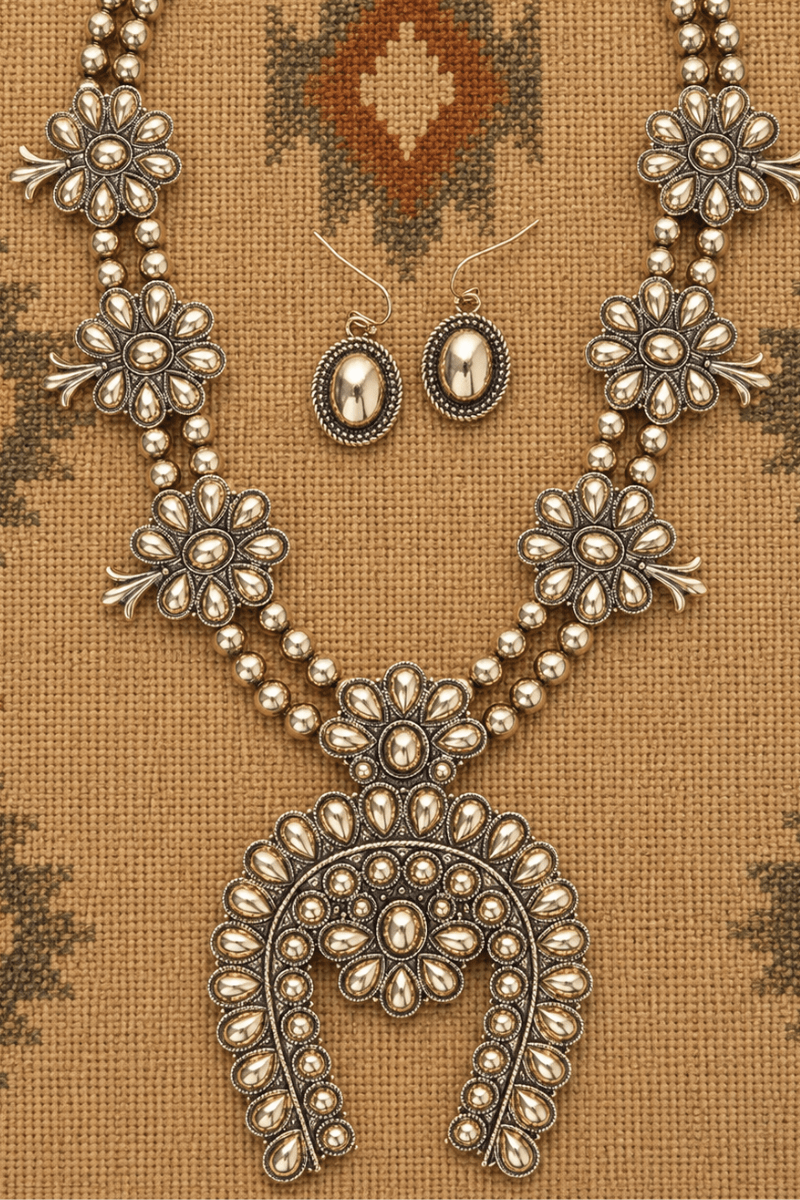 TIPI Longspur Squash Blossom Goldtone Necklace and Earring Set