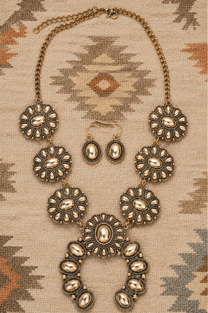 TIPI Sunridge Squash Blossom Goldtone Necklace and Earring Set