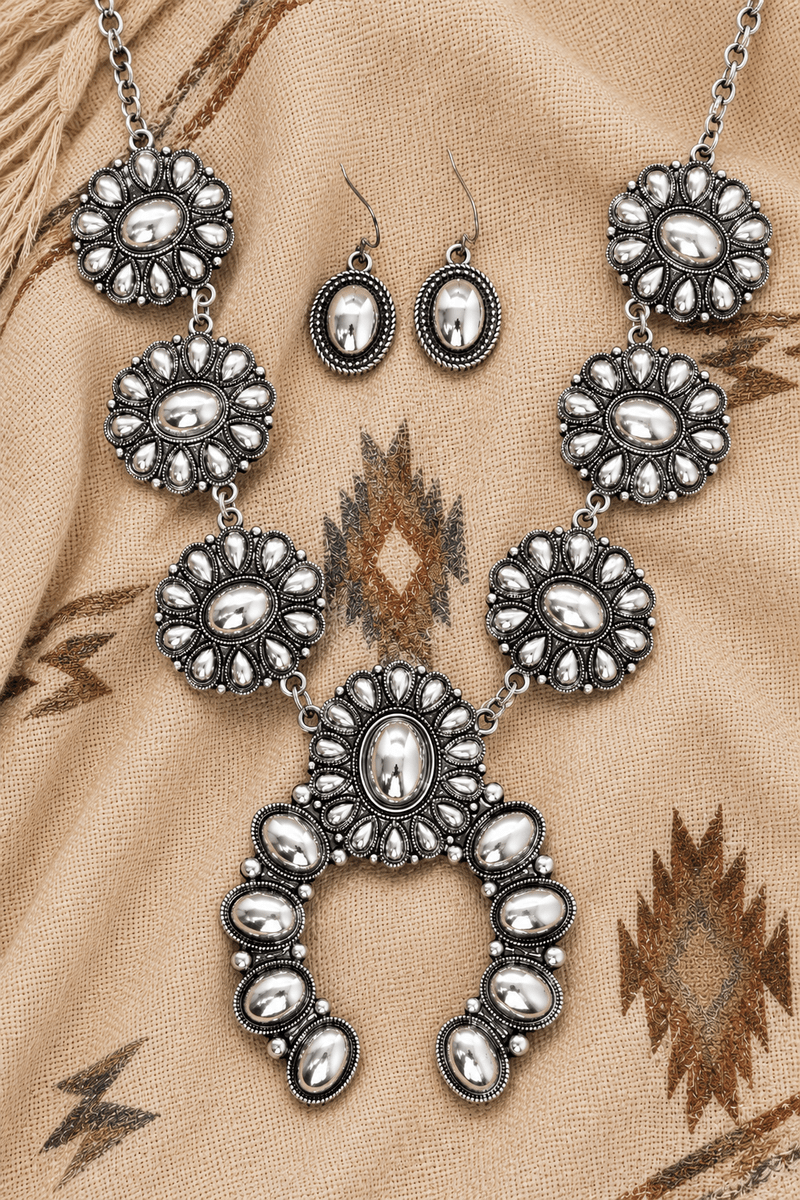 TIPI Sunridge Squash Blossom Silvertone Necklace and Earring Set