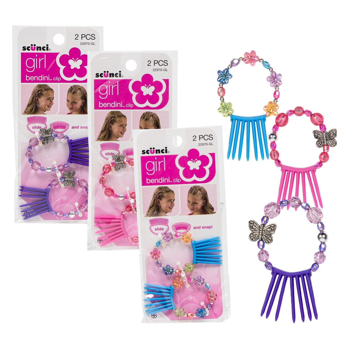 Scunci Girl Bendini Hair Clips ƒ?? 2-Piece Assorted No-Slip Set |Sold Individually-Random Color