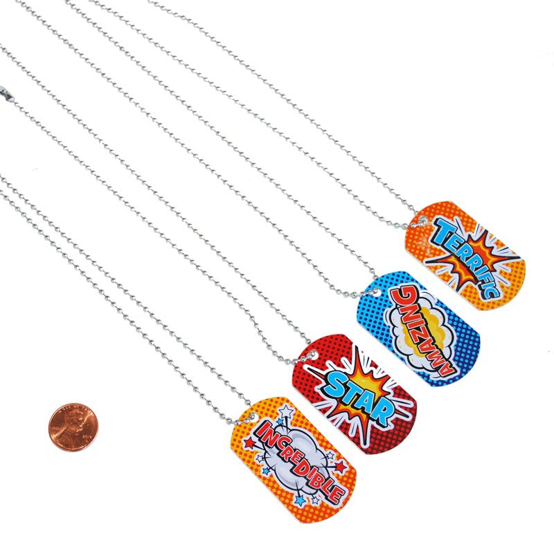 Super Hero Dog Tag Necklaces (24 total tags in 2 bags) 65?› each