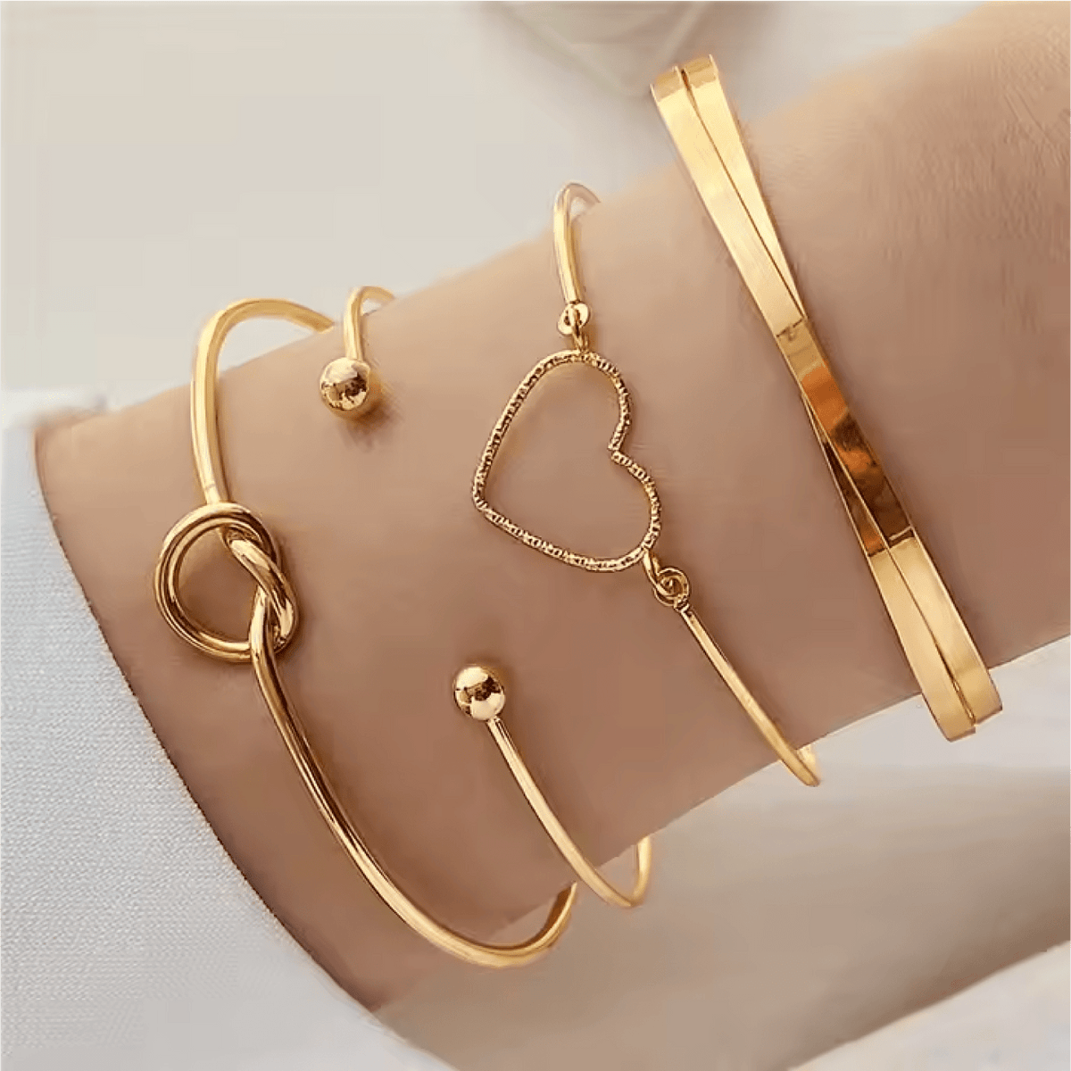 Tarnish Free Jewelry Waterproof 18K Gold Plated Bracelets Set of 4 Bracelets-