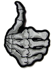 SKELETON HAND THUMB UP BONES 5 INCH EMBROIDERED PATCH ( sold by the piece )