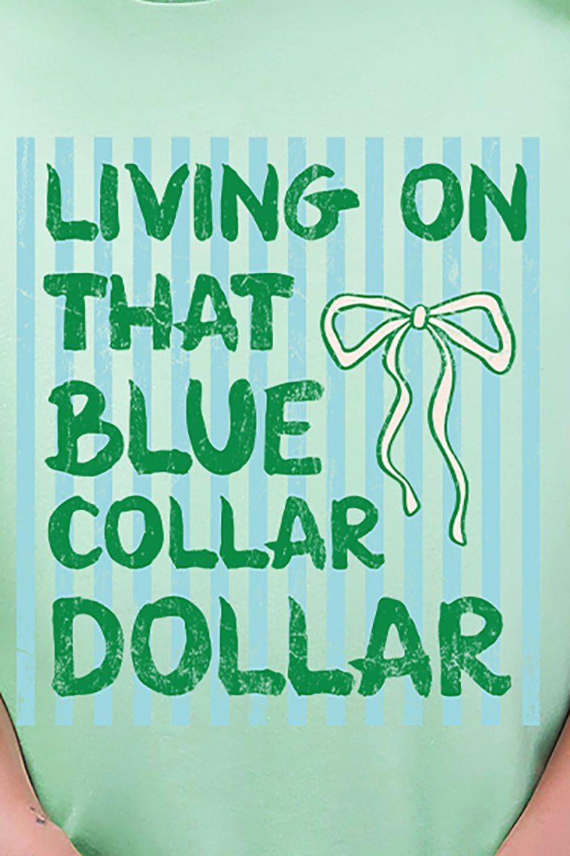 Striped Blue Collar Dollar Blue And Green Ready To Press DTF Transfer