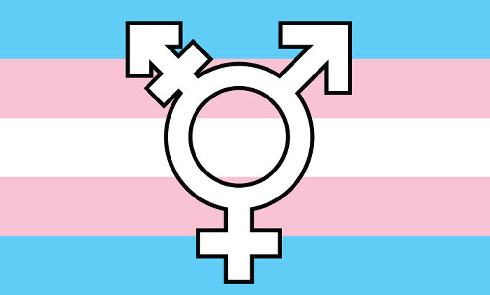 TRANSGENDER SYMBOLS RAINBOW  3 X 5 FLAG ( sold by the piece ) *- CLOSEOUT NOW $ 2.95 EA