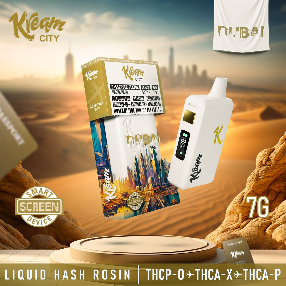 Kream City Habibi Hash (Industrial hemp derived) Liquid Hash Rosin+THCP-O+THCA-X+THCA-P, 7Gram Disposable Box of 5