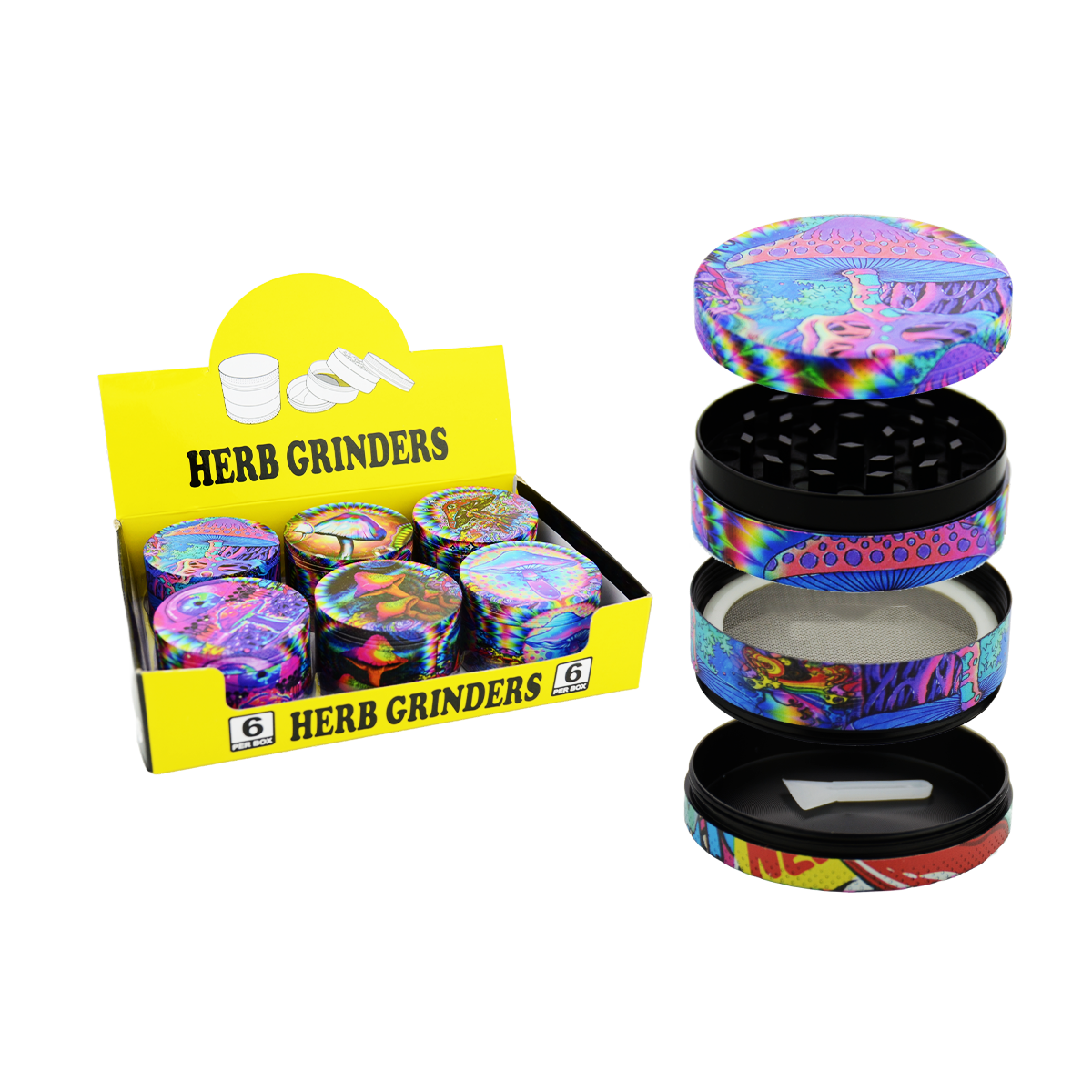 63mm Mushroom Printed 4 Parts Zinc Grinder