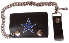 BLUE NAUTICAL STAR TRIFOLD LEATHER WALLETS WITH CHAIN (Sold by the piece)