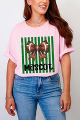 Personalized Green Varsity Bow Comfort Colors Adult Ring-Spun Cotton Tee *Enter Mascot Name