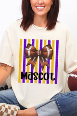 Personalized Purple & Yellow Gold Varsity Bow Comfort Colors Adult Ring-Spun Cotton Tee *Enter Mascot Name