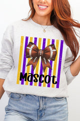 Personalized Purple & Yellow Gold Varsity Bow Heavy Blend Crew Sweatshirt *Enter Mascot Name