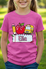 Youth Personalized Back-to-School Name Tag Girl Short Sleeve Relaxed Fit T-Shirt *Enter Kid's Name