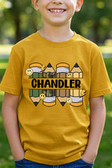 Youth Personalized Camo Pencil Pack Short Sleeve Relaxed Fit T-Shirt *Enter Kid's Name
